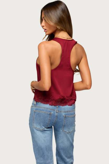 Onie Lacey Satin Effect Tank Top - BURGUNDY