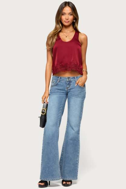 Onie Lacey Satin Effect Tank Top - BURGUNDY