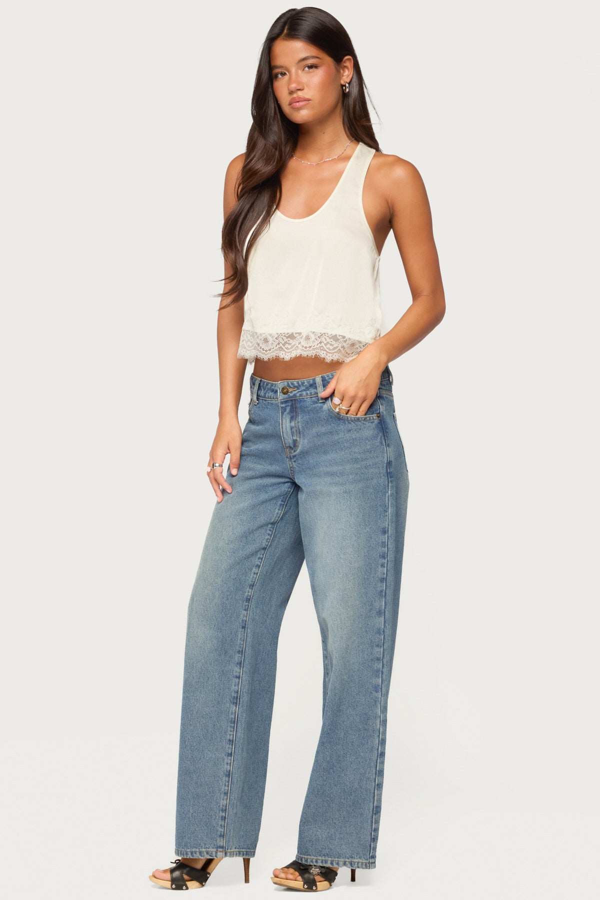 Onie Lacey Satin Effect Tank Top - CREAM