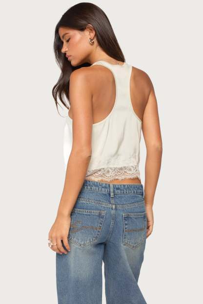 Onie Lacey Satin Effect Tank Top - CREAM