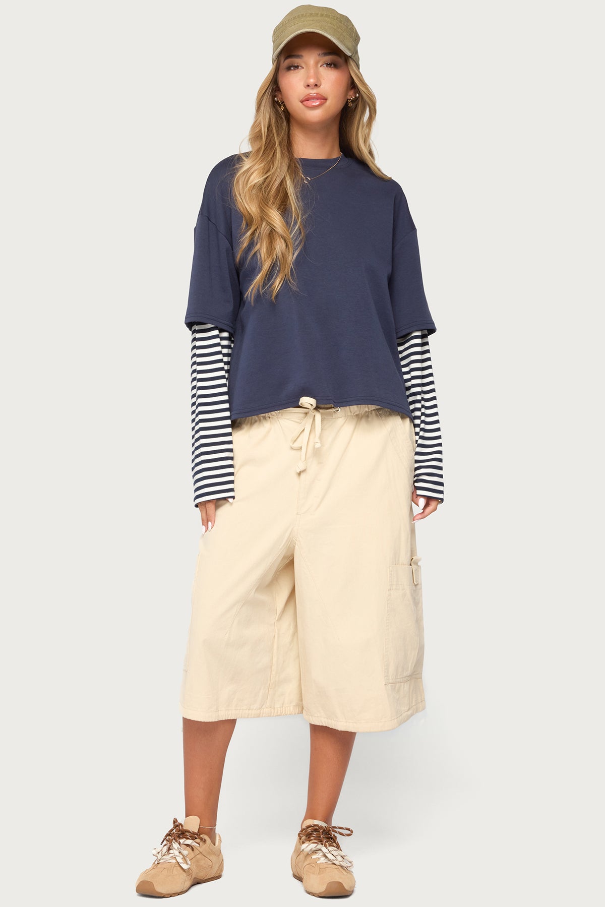 Nacie Layered Stripey Long Sleeve T Shirt - NAVY