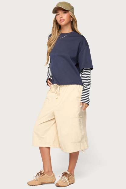 Nacie Layered Stripey Long Sleeve T Shirt - NAVY