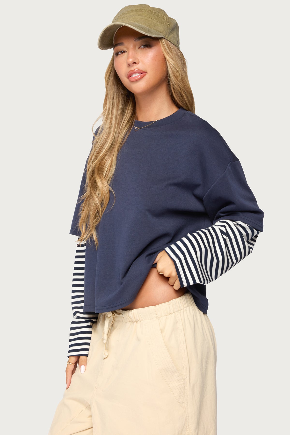 Nacie Layered Stripey Long Sleeve T Shirt - NAVY