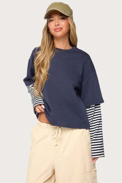 Nacie Layered Stripey Long Sleeve T Shirt