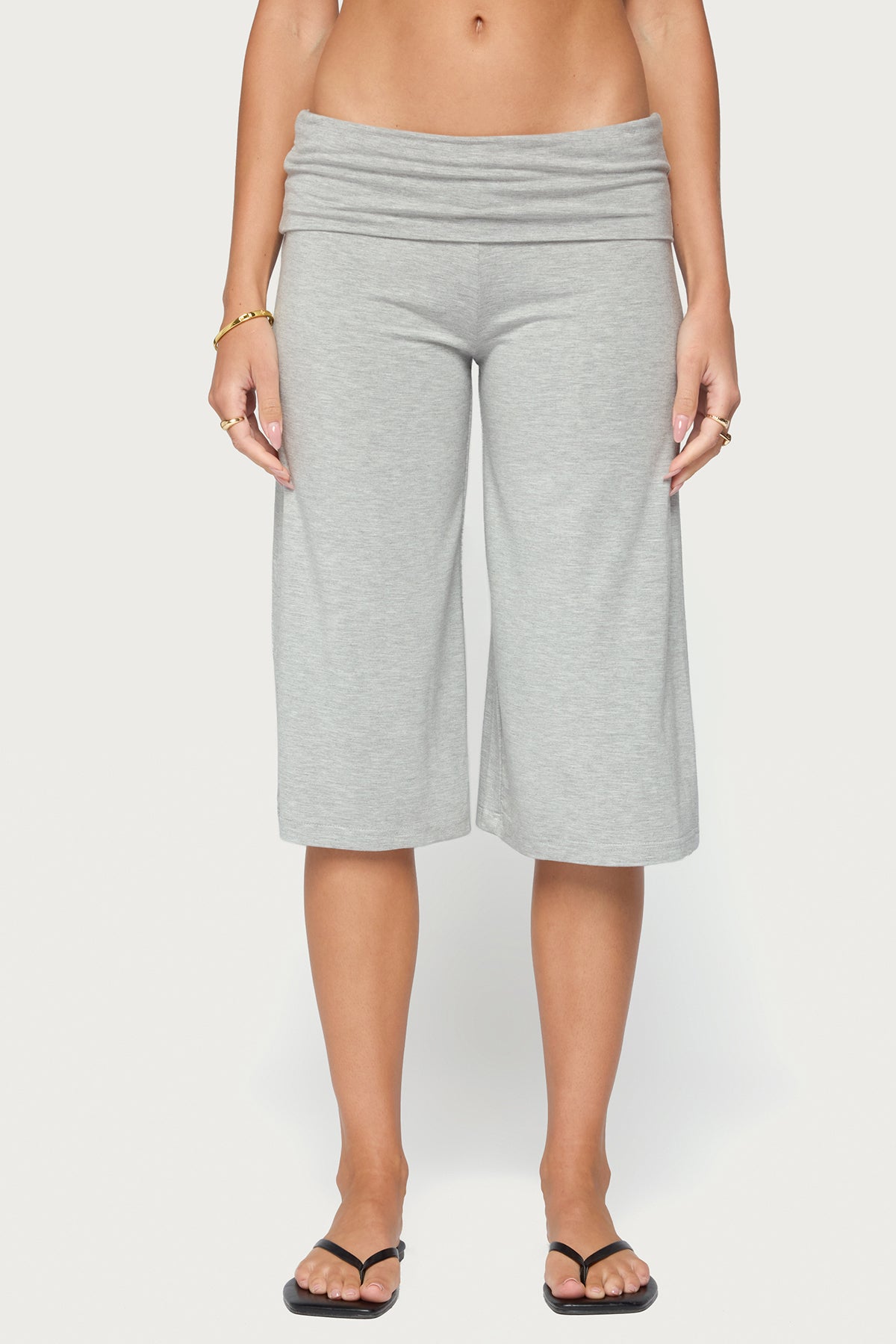 Shirly Wide Leg Foldover Capri Pants - GRAY-MELANGE