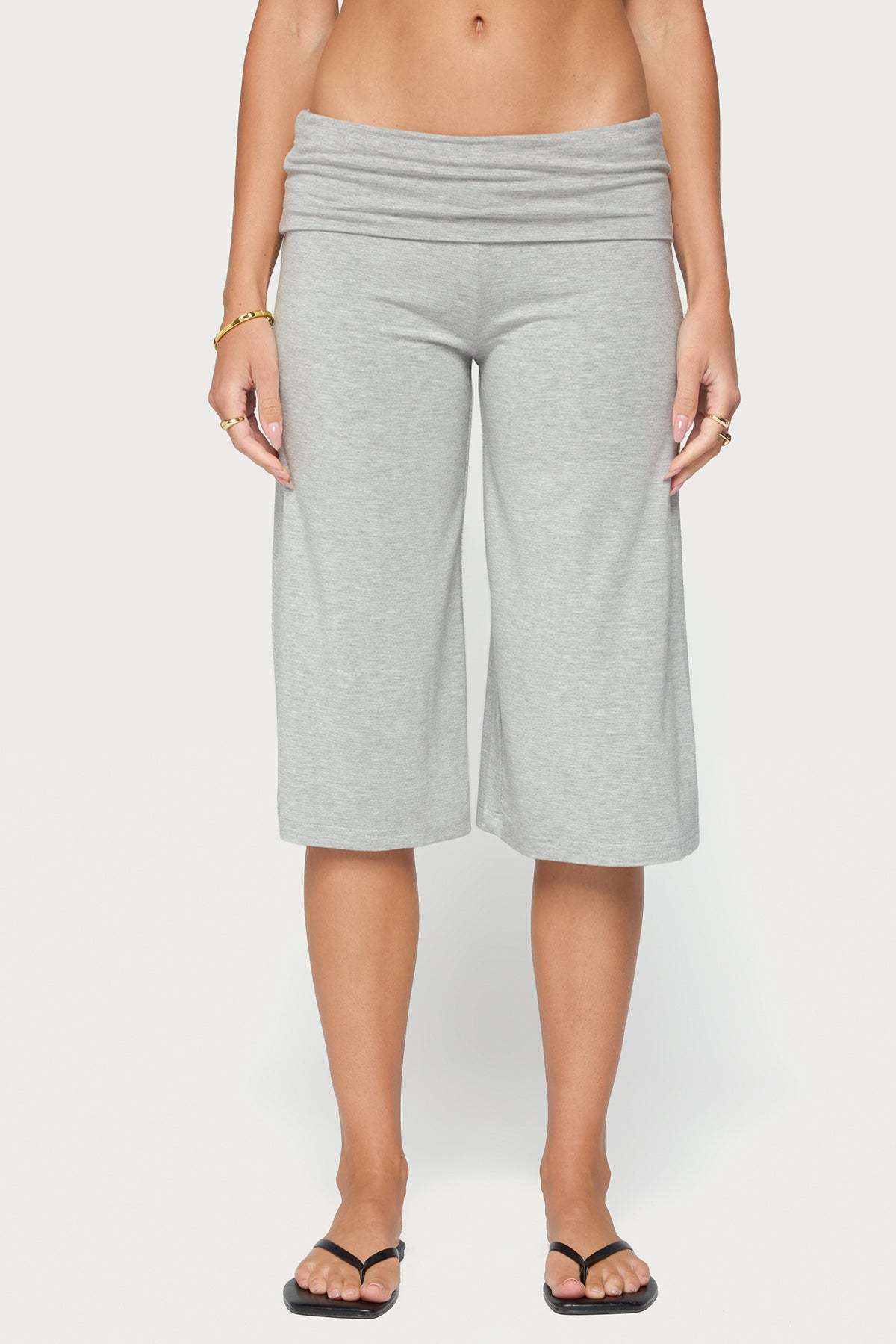 Shirly Wide Leg Foldover Capri Pants - GRAY-MELANGE