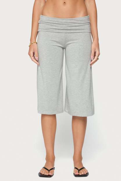 Shirly Wide Leg Foldover Capri Pants - GRAY-MELANGE
