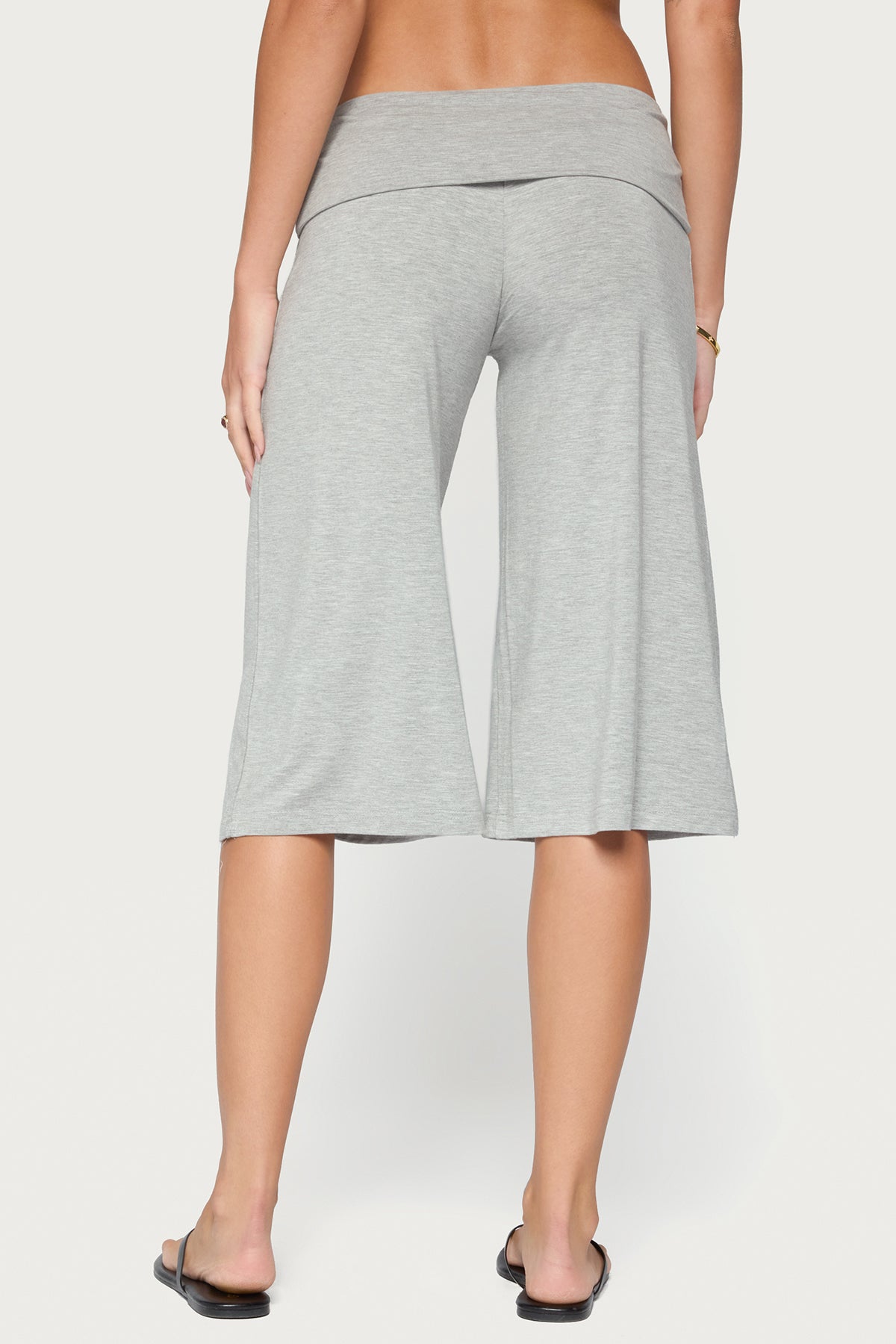 Shirly Wide Leg Foldover Capri Pants - GRAY-MELANGE