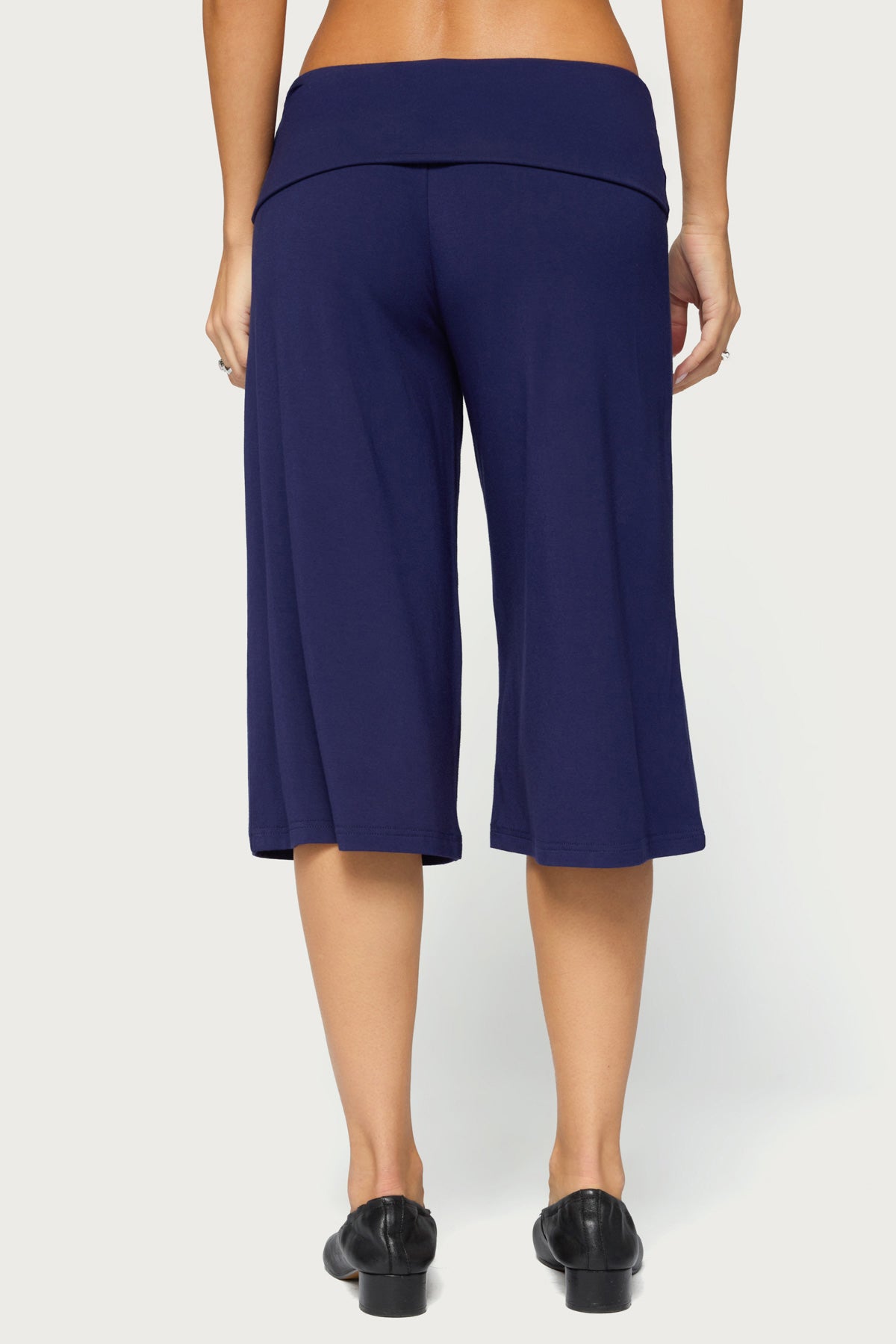 Shirly Wide Leg Foldover Capri Pants - NAVY