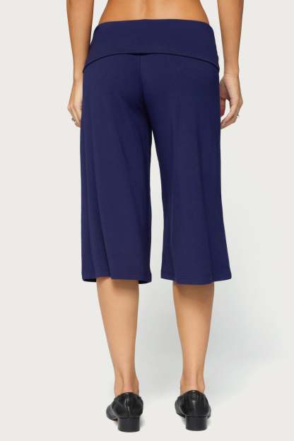 Shirly Wide Leg Foldover Capri Pants - NAVY