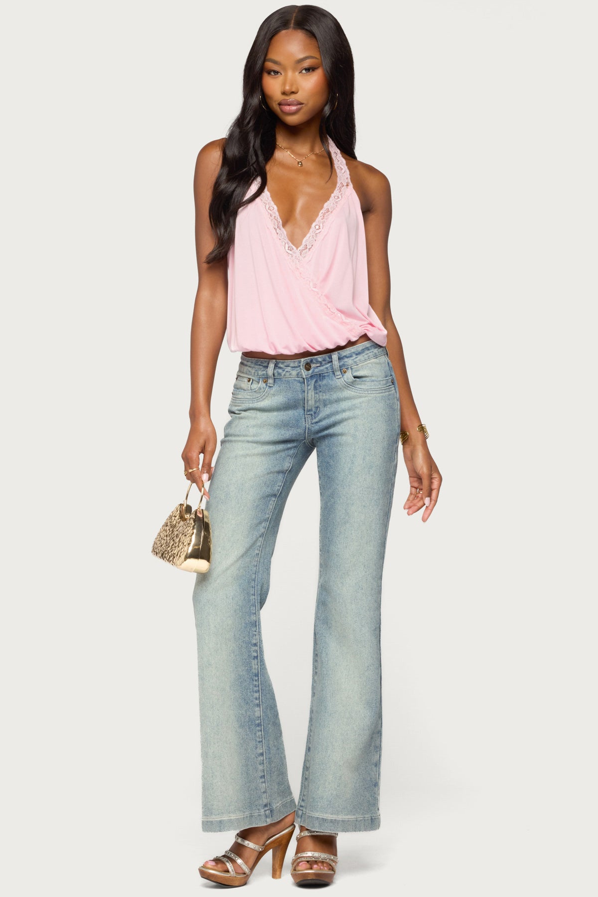 Eilen Lacey Wrap Halter Top - PINK