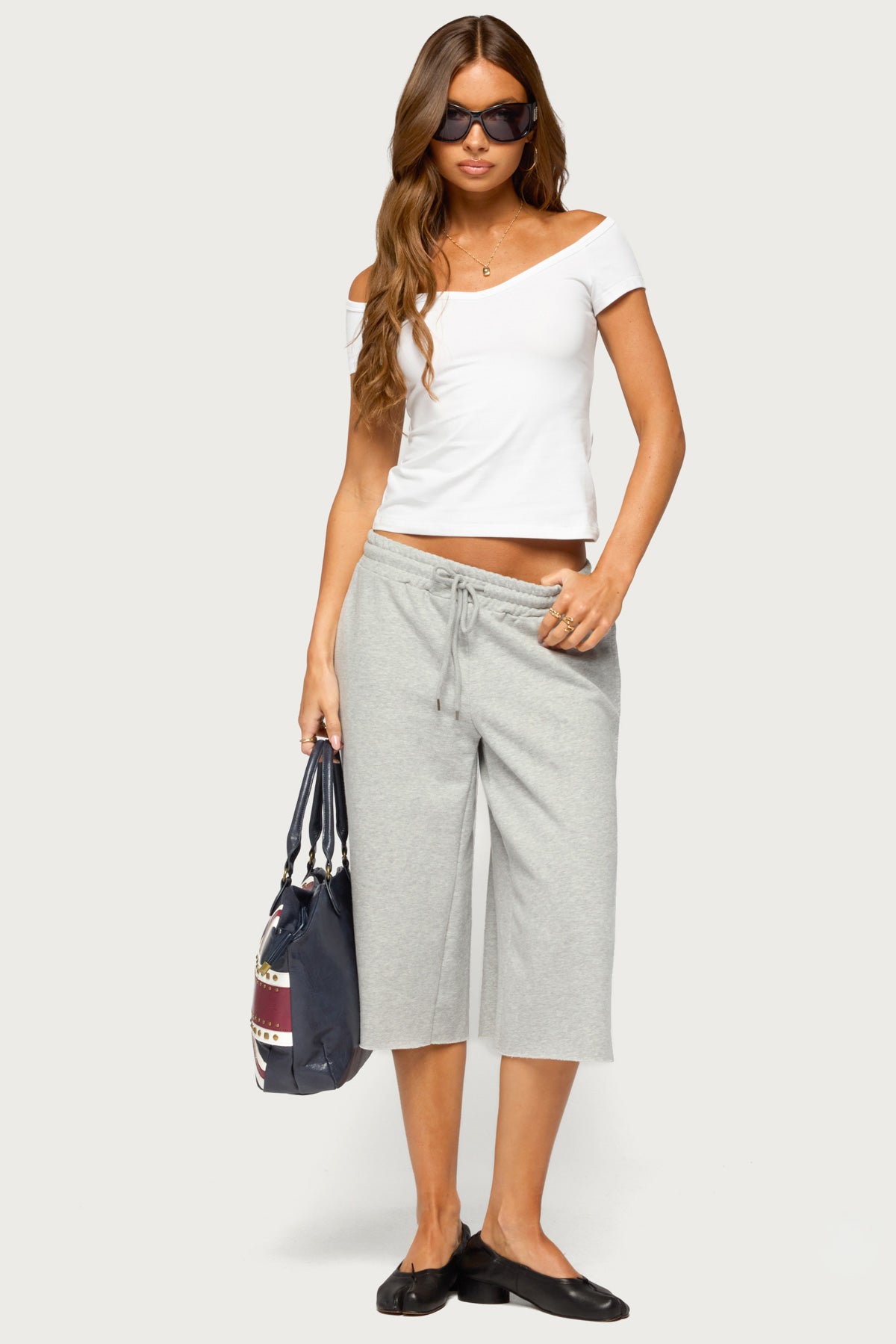 Calie Off Shoulder V Neck Top - WHITE