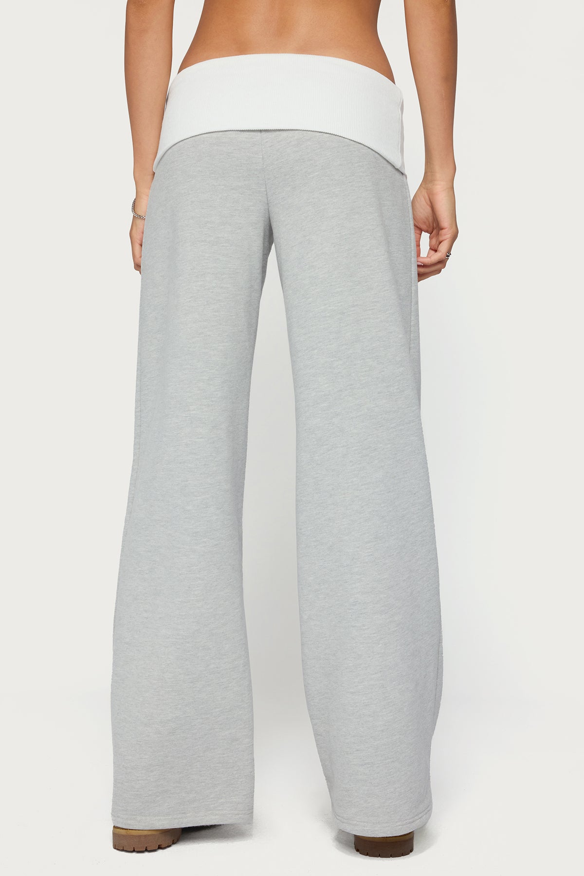 Idha Contrast Foldover Baggy Sweatpants - GRAY-MELANGE