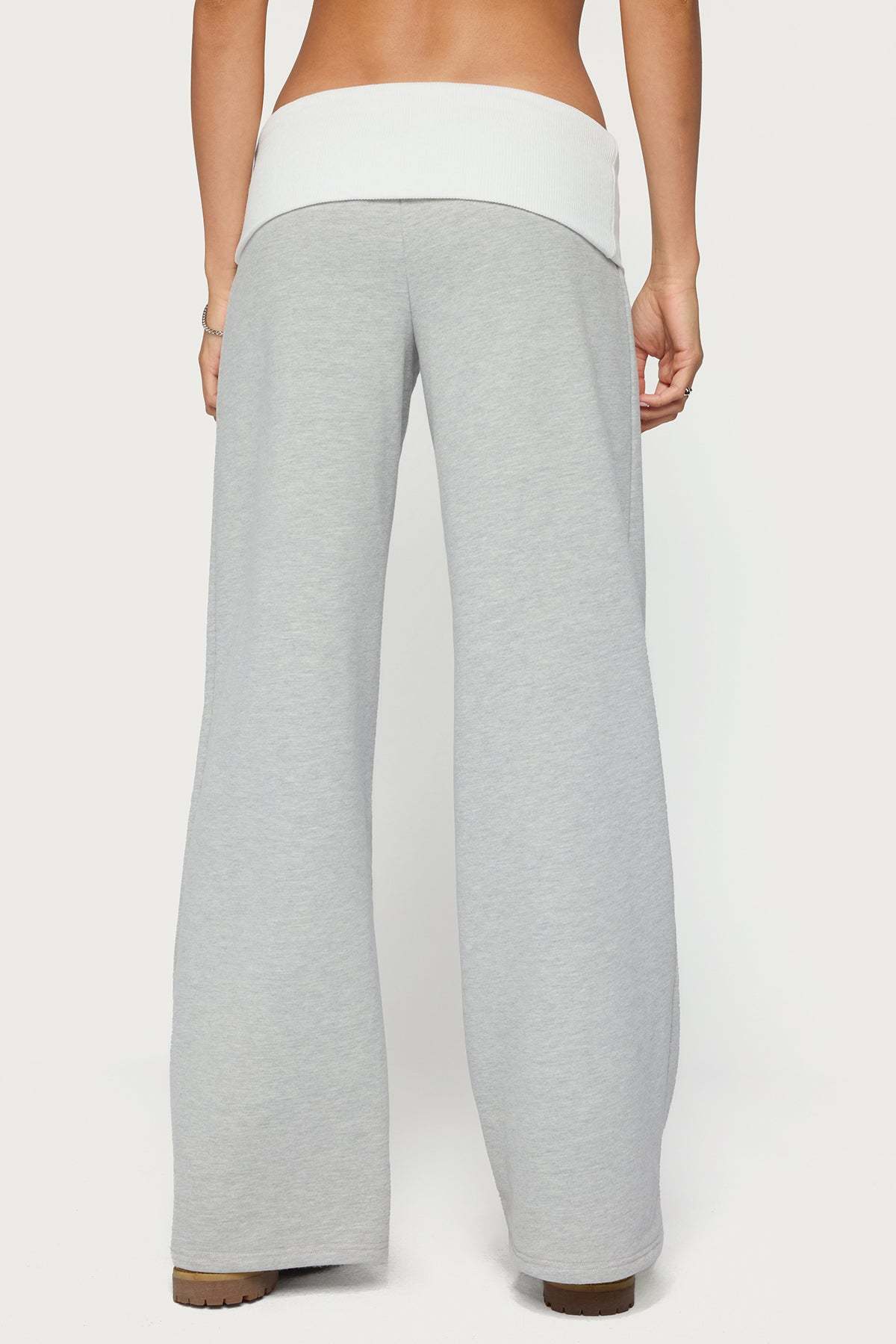 Idha Contrast Foldover Baggy Sweatpants - GRAY-MELANGE