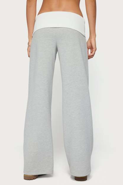 Idha Contrast Foldover Baggy Sweatpants - GRAY-MELANGE