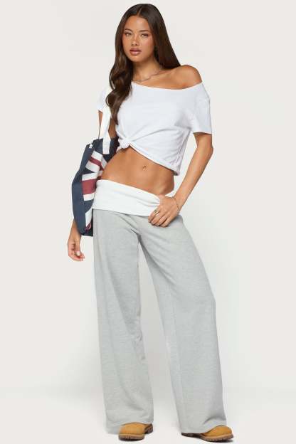 Idha Contrast Foldover Baggy Sweatpants