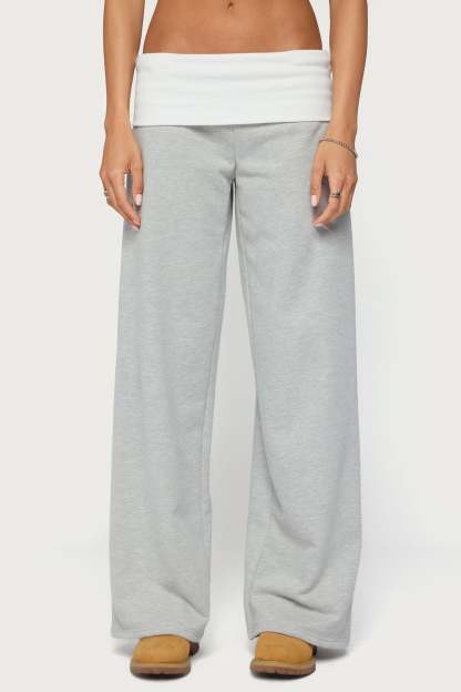 Idha Contrast Foldover Baggy Sweatpants - GRAY-MELANGE