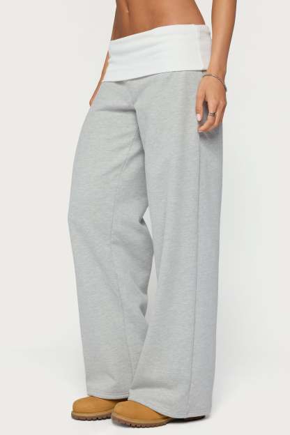 Idha Contrast Foldover Baggy Sweatpants - GRAY-MELANGE