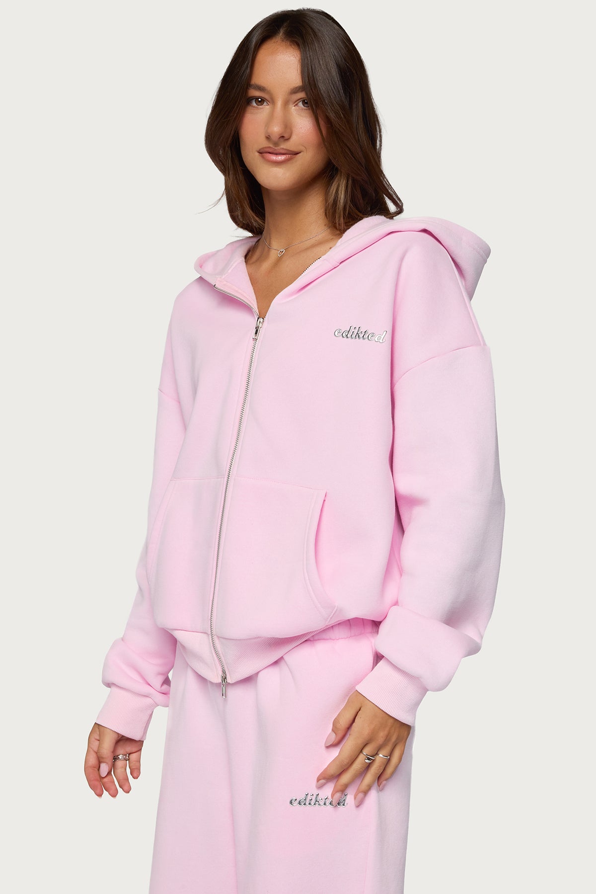 Edikted Diva Zip Up Hoodie - LIGHT-PINK