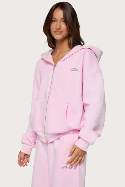Edikted Diva Zip Up Hoodie - LIGHT-PINK