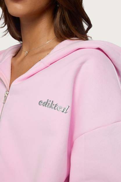 Edikted Diva Zip Up Hoodie - LIGHT-PINK
