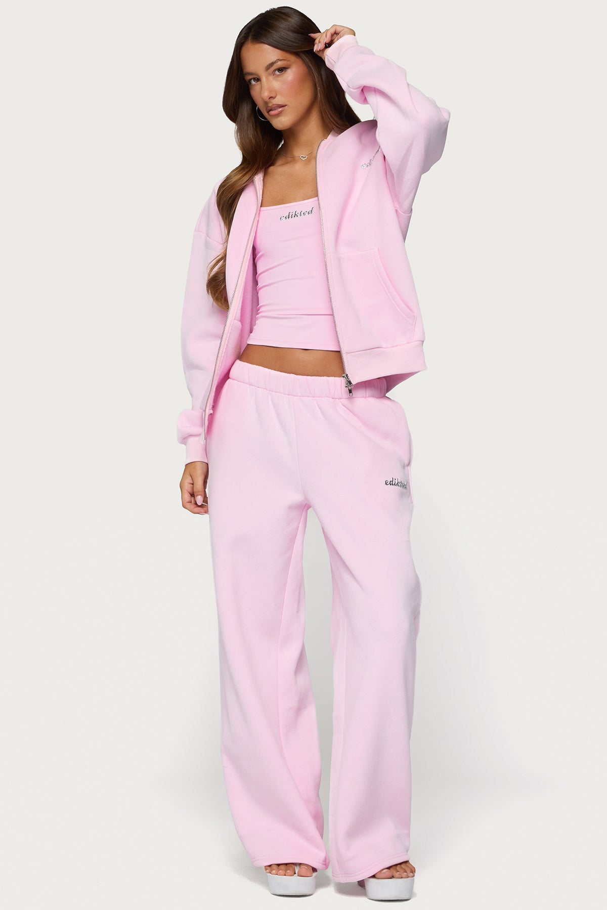 Edikted Diva Zip Up Hoodie - LIGHT-PINK