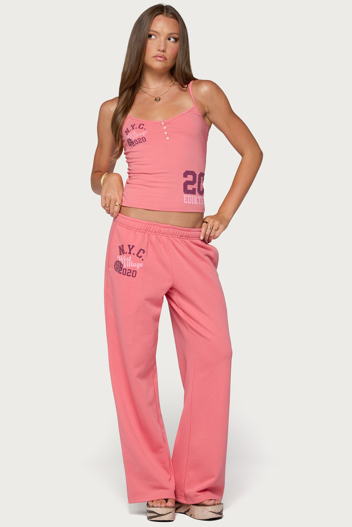 Edikted 2020 Henley Tank Top - PINK
