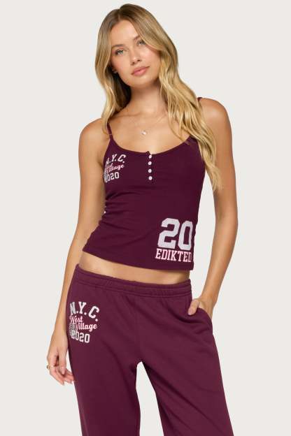 Edikted 2020 Henley Tank Top - PLUM