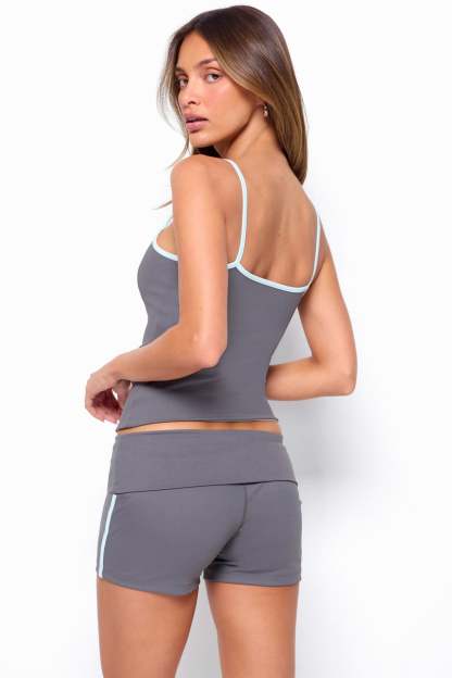 Ambar Reversible Contrast Tank Top - CHARCOAL-AND-LIGHT-BLUE