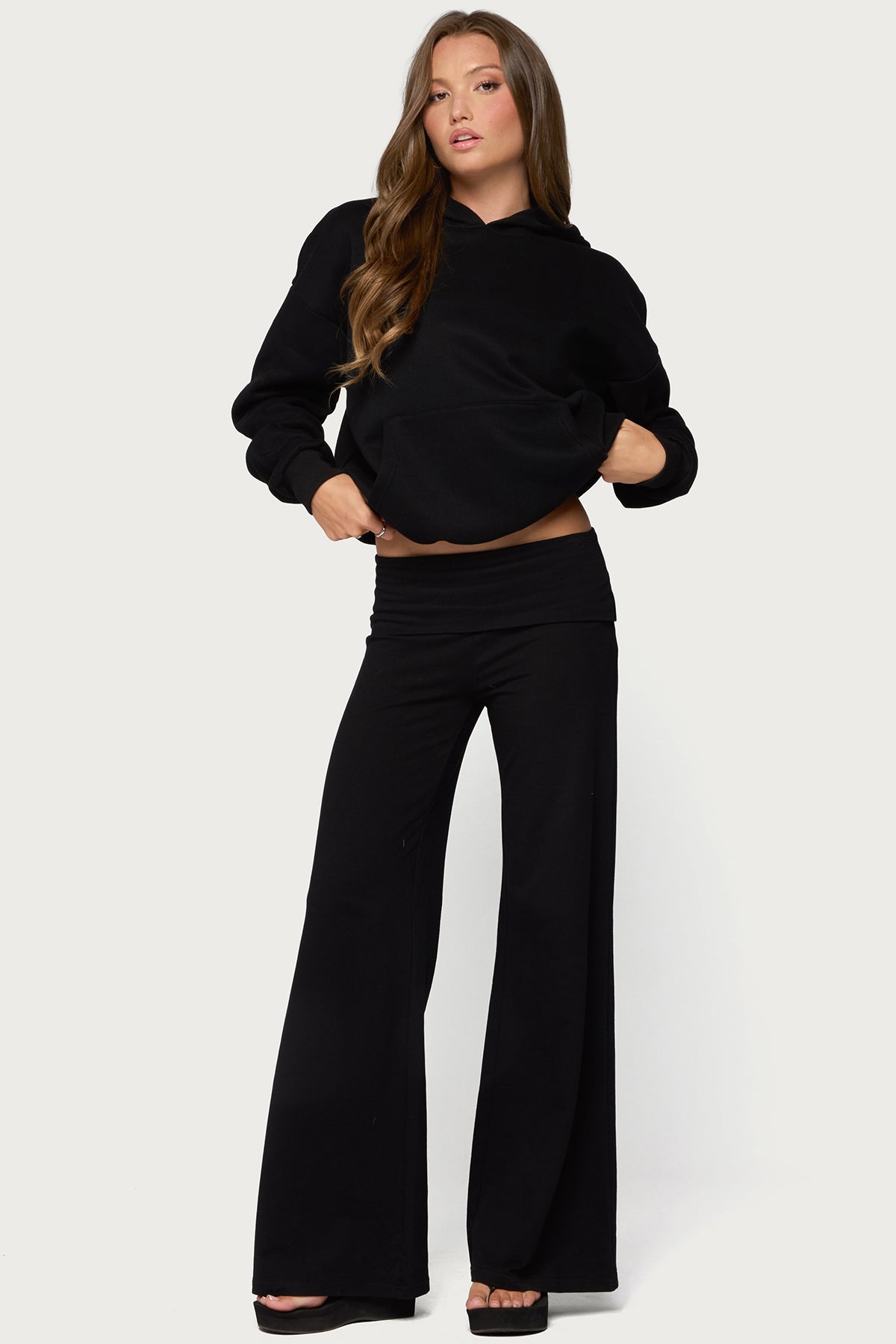 Angel Energy Sequin Foldover Pants - BLACK