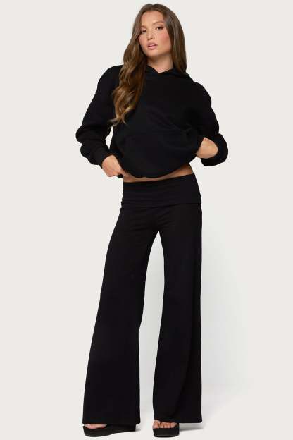 Angel Energy Sequin Foldover Pants - BLACK