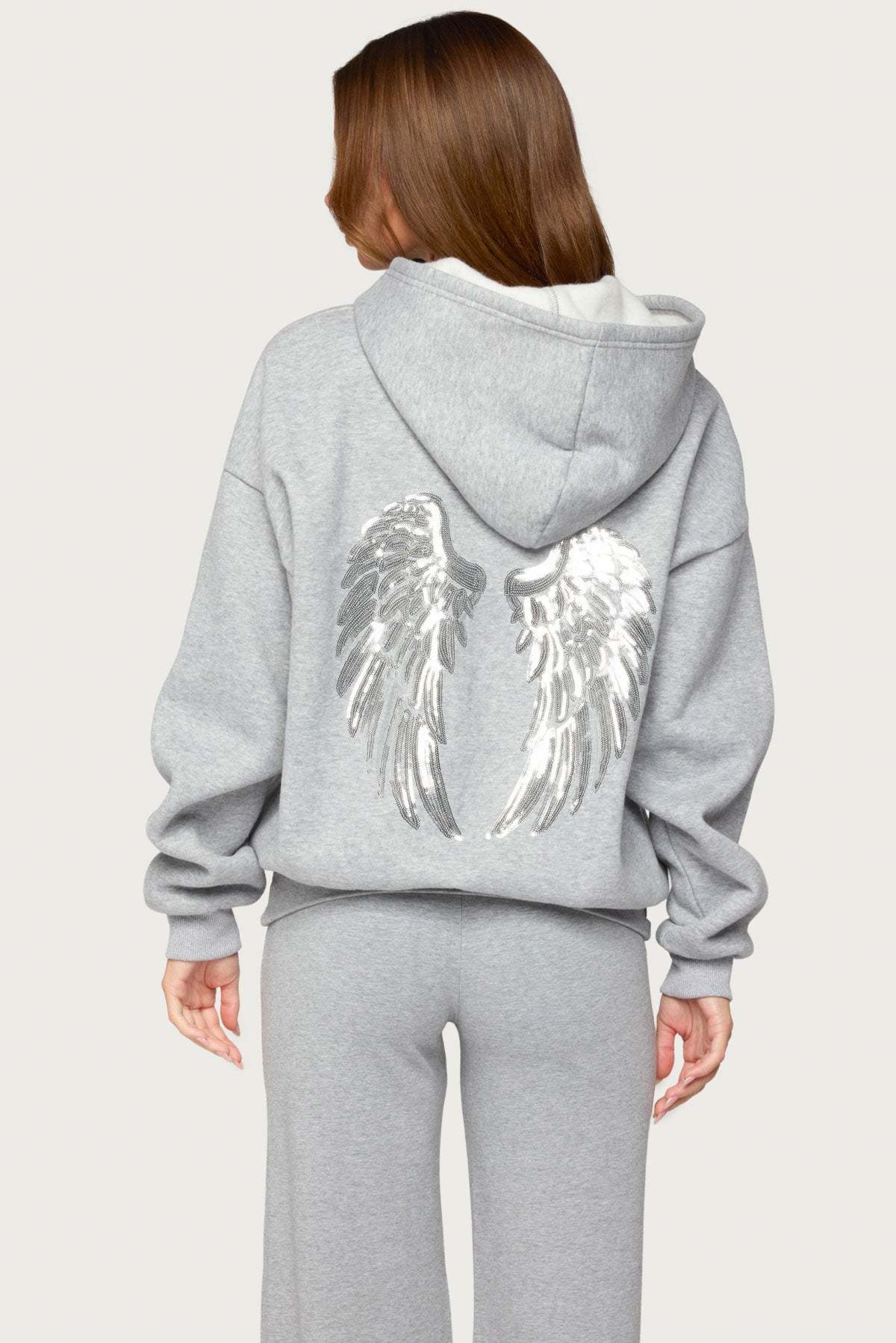 Angel Energy Sequin Hoodie - GRAY-MELANGE