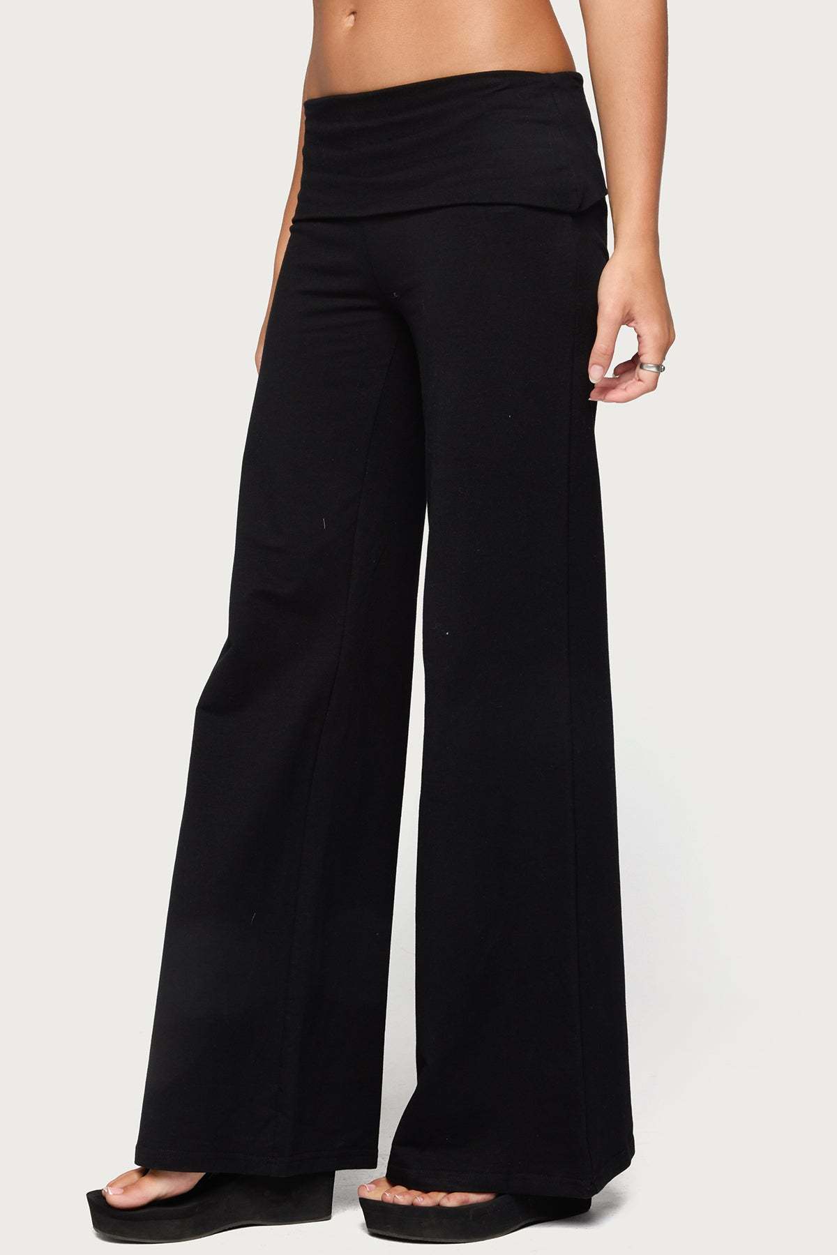 Angel Energy Sequin Foldover Pants - BLACK