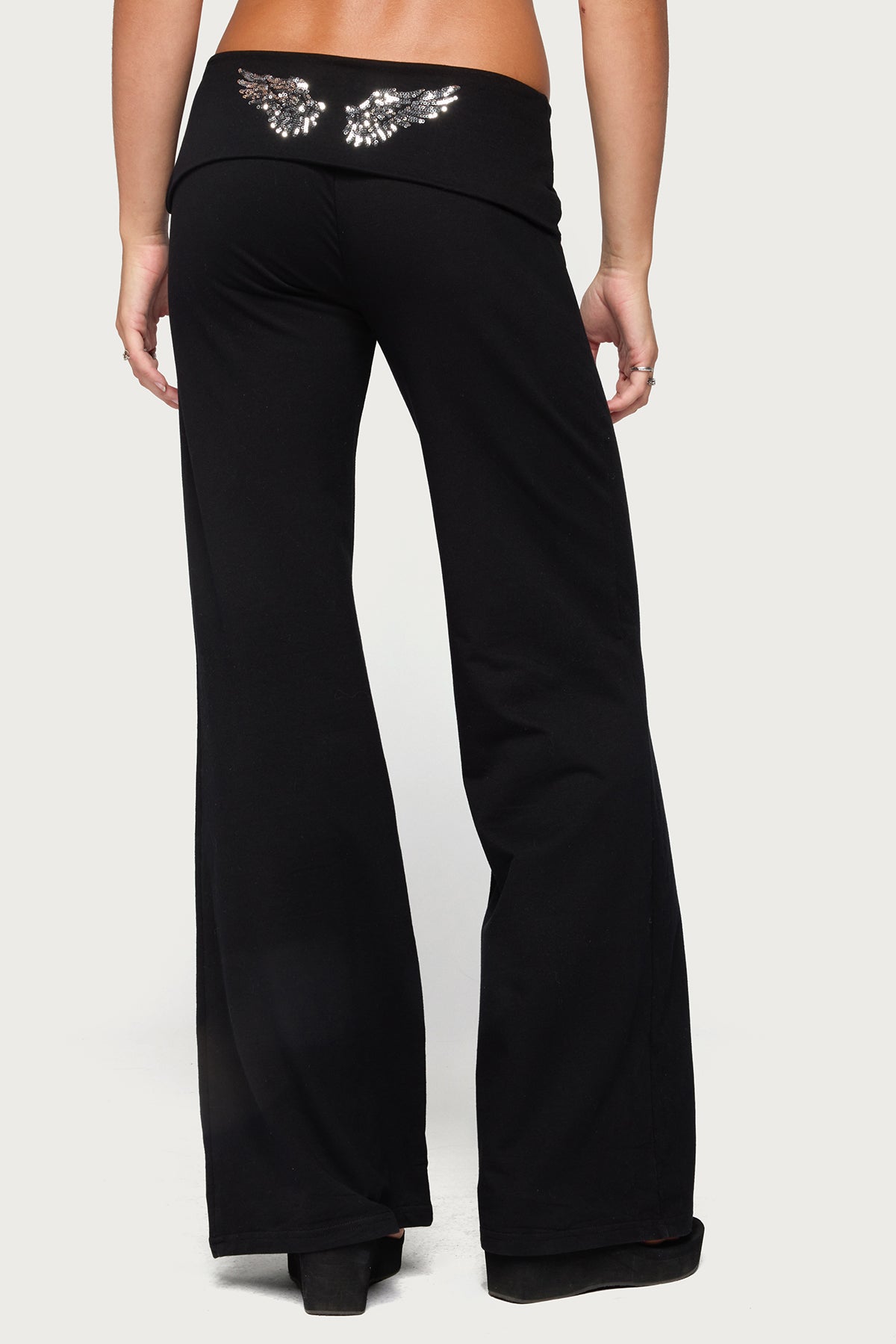 Angel Energy Sequin Foldover Pants - BLACK