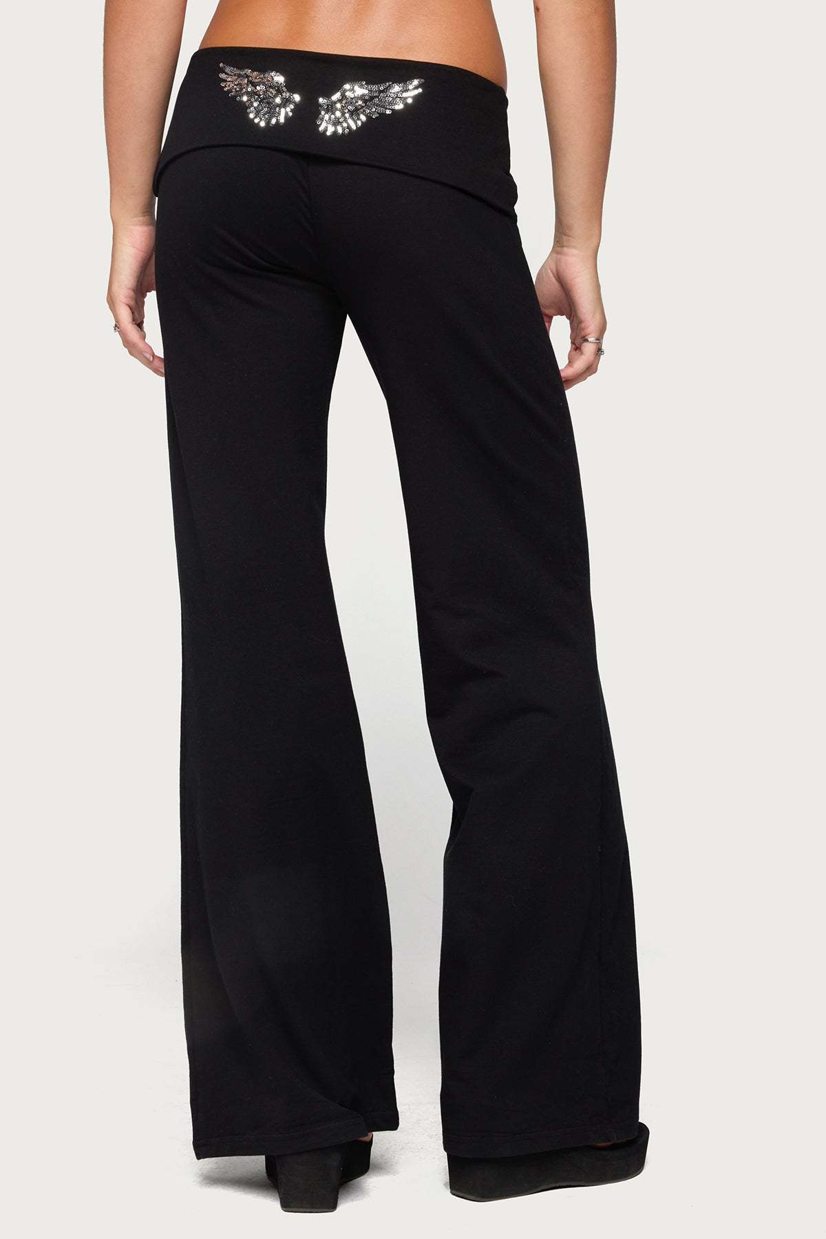 Angel Energy Sequin Foldover Pants - BLACK