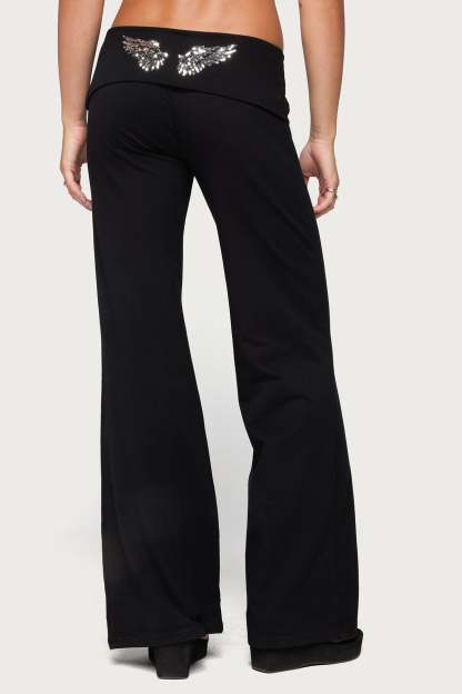 Angel Energy Sequin Foldover Pants - BLACK