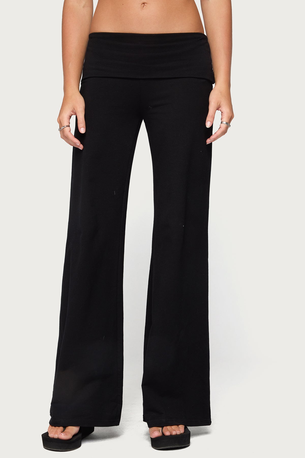Angel Energy Sequin Foldover Pants - BLACK