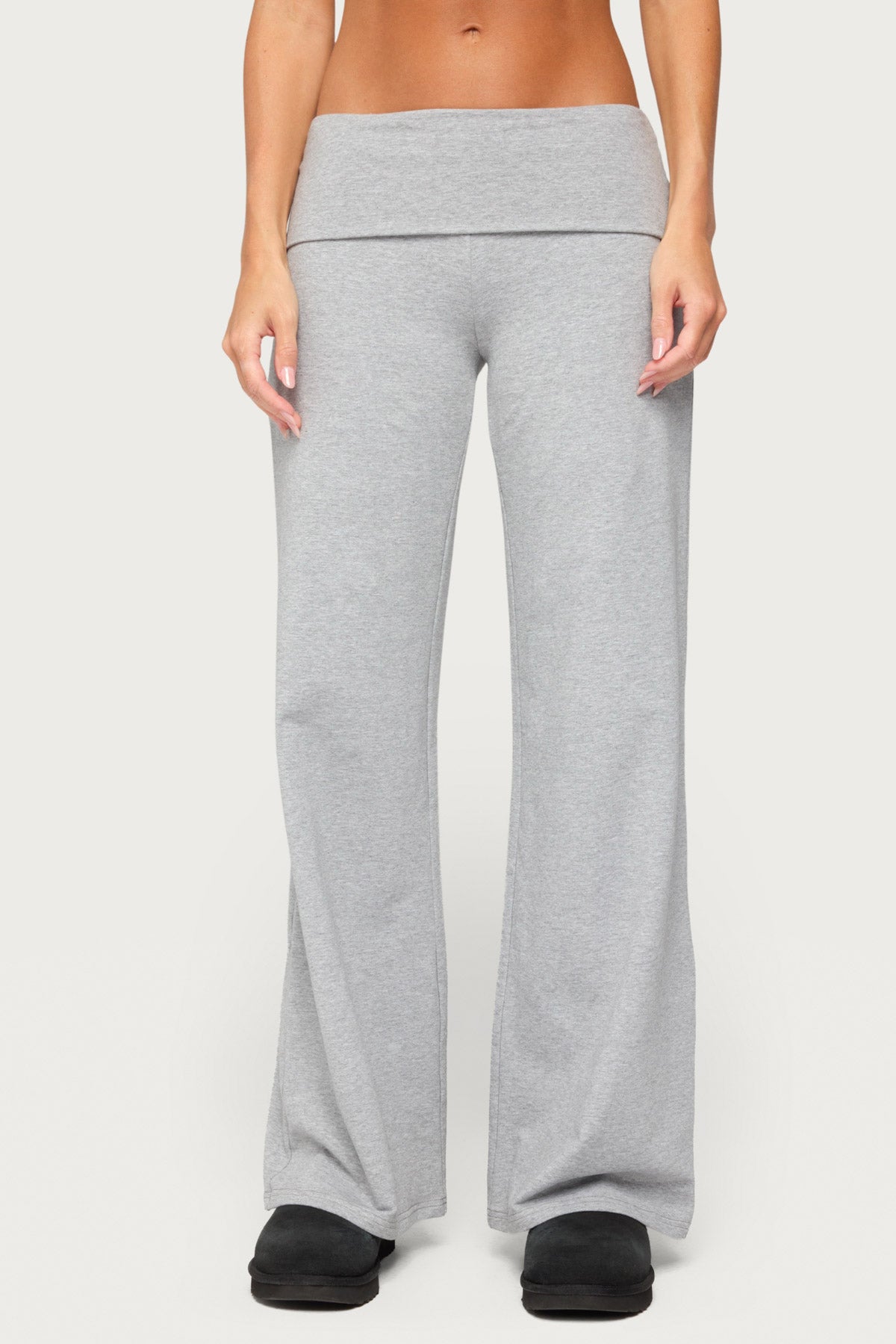 Angel Energy Sequin Foldover Pants - GRAY-MELANGE
