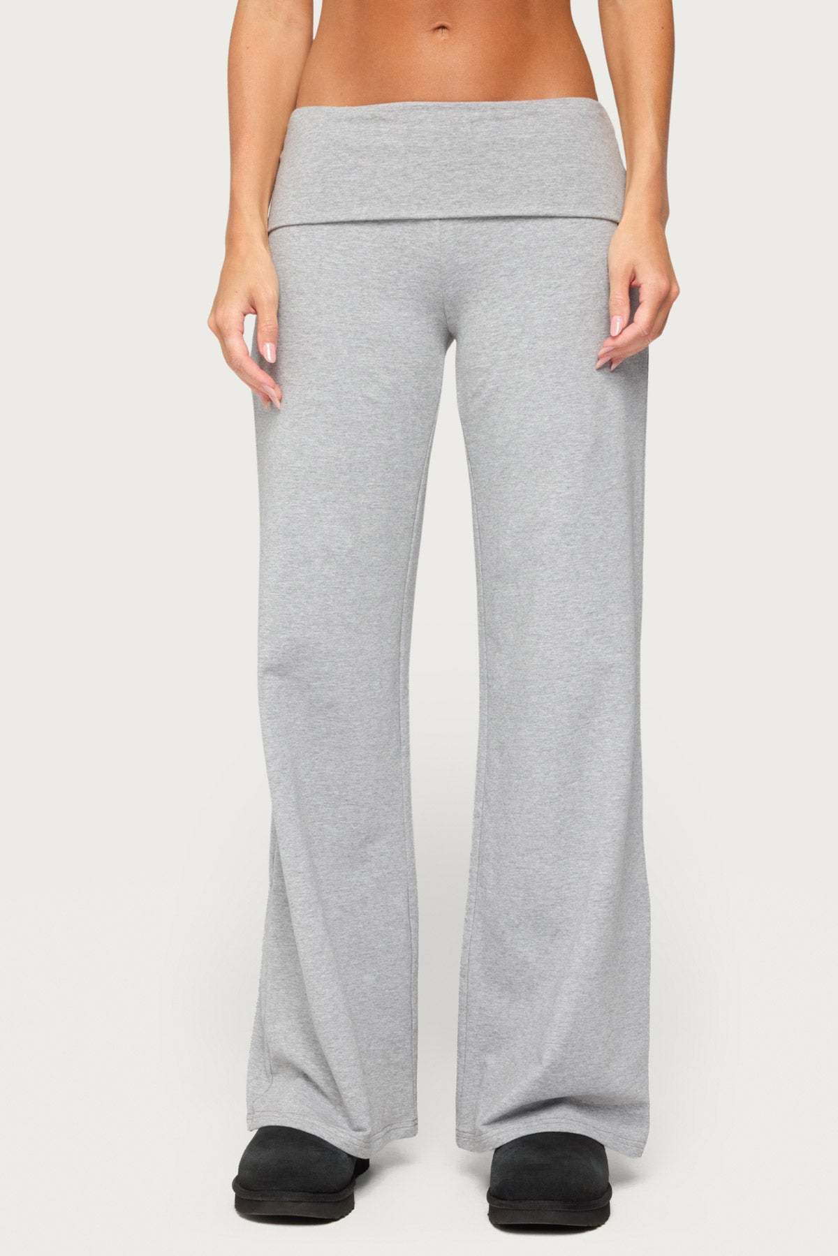 Angel Energy Sequin Foldover Pants - GRAY-MELANGE