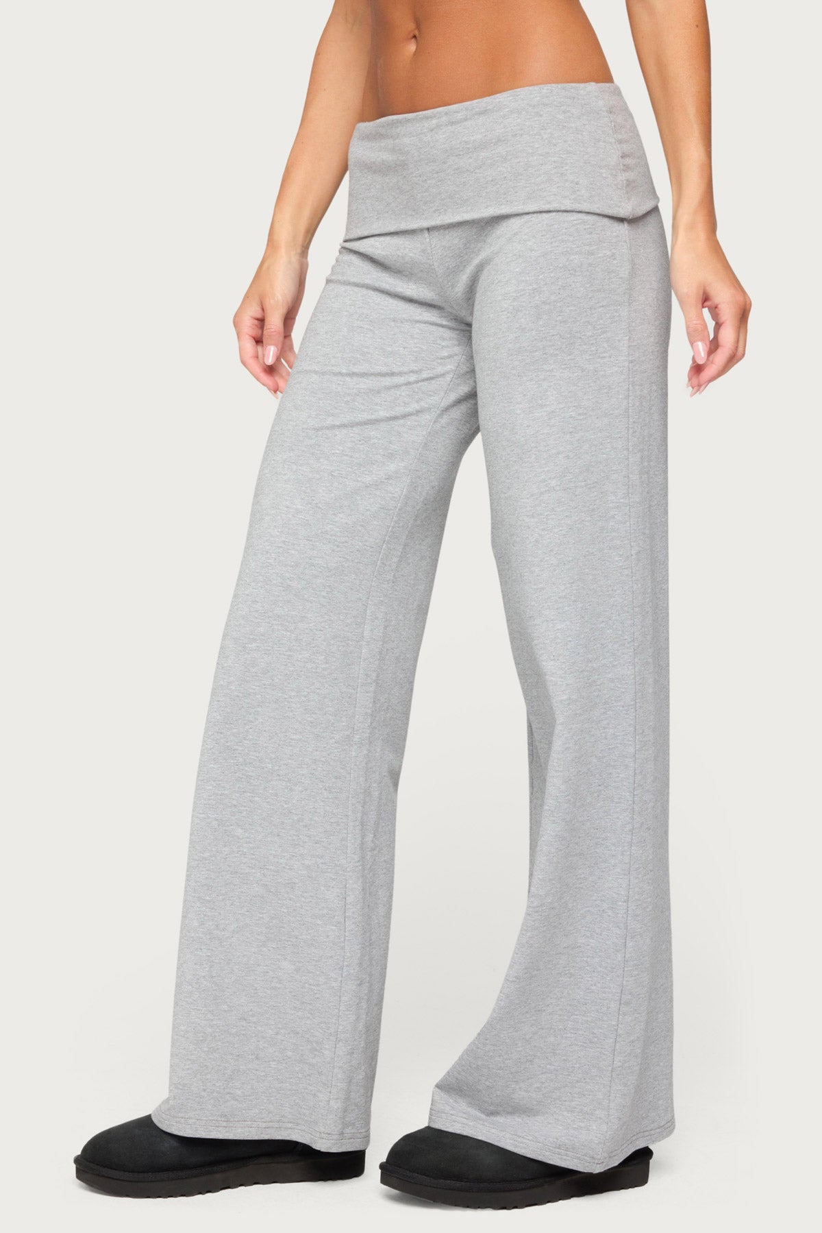 Angel Energy Sequin Foldover Pants - GRAY-MELANGE