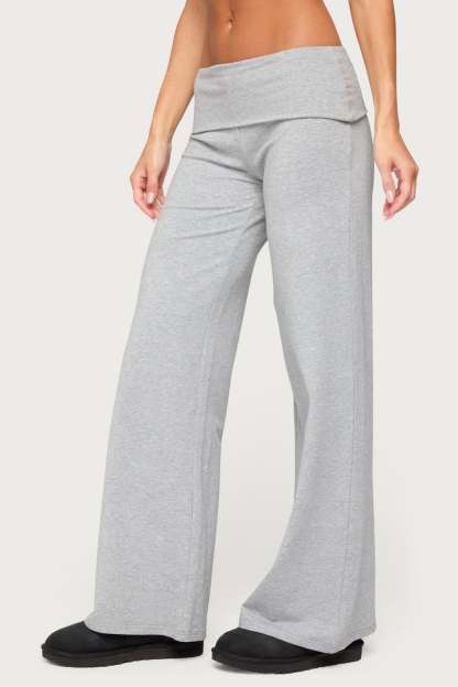 Angel Energy Sequin Foldover Pants - GRAY-MELANGE