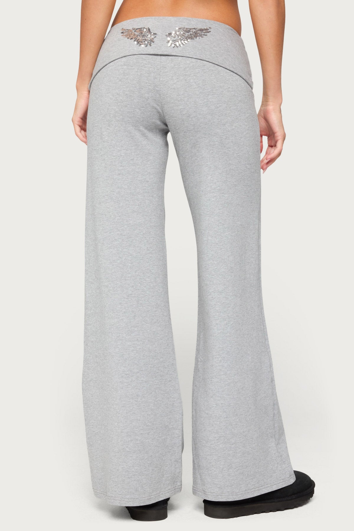 Angel Energy Sequin Foldover Pants - GRAY-MELANGE