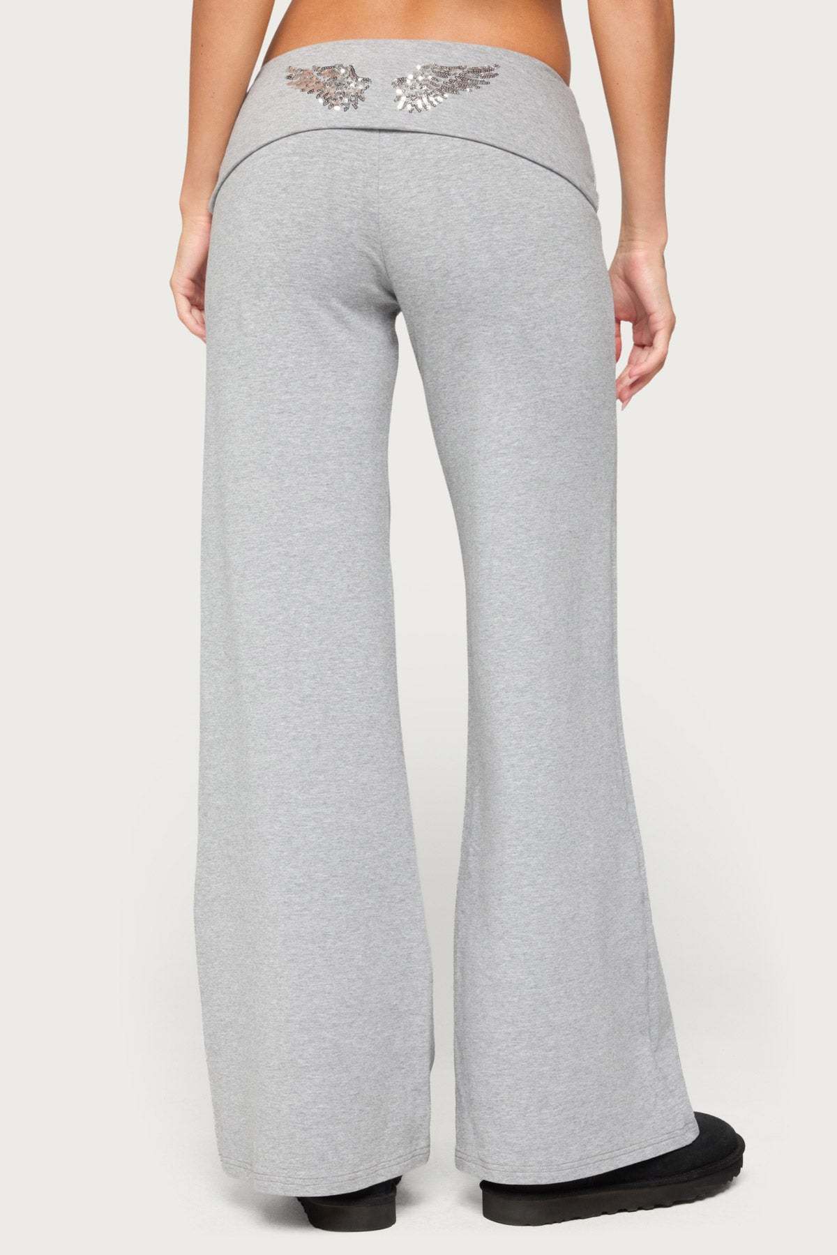Angel Energy Sequin Foldover Pants - GRAY-MELANGE