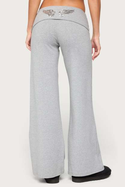 Angel Energy Sequin Foldover Pants - GRAY-MELANGE