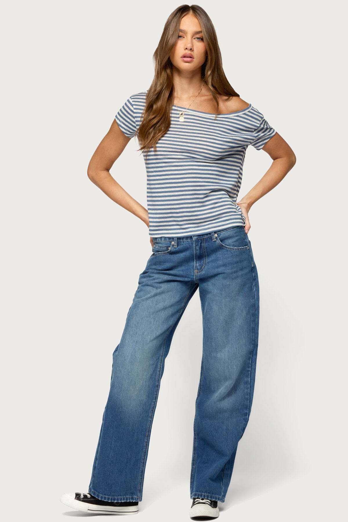 Chanelle Off Shoulder Striped Top - BLUE