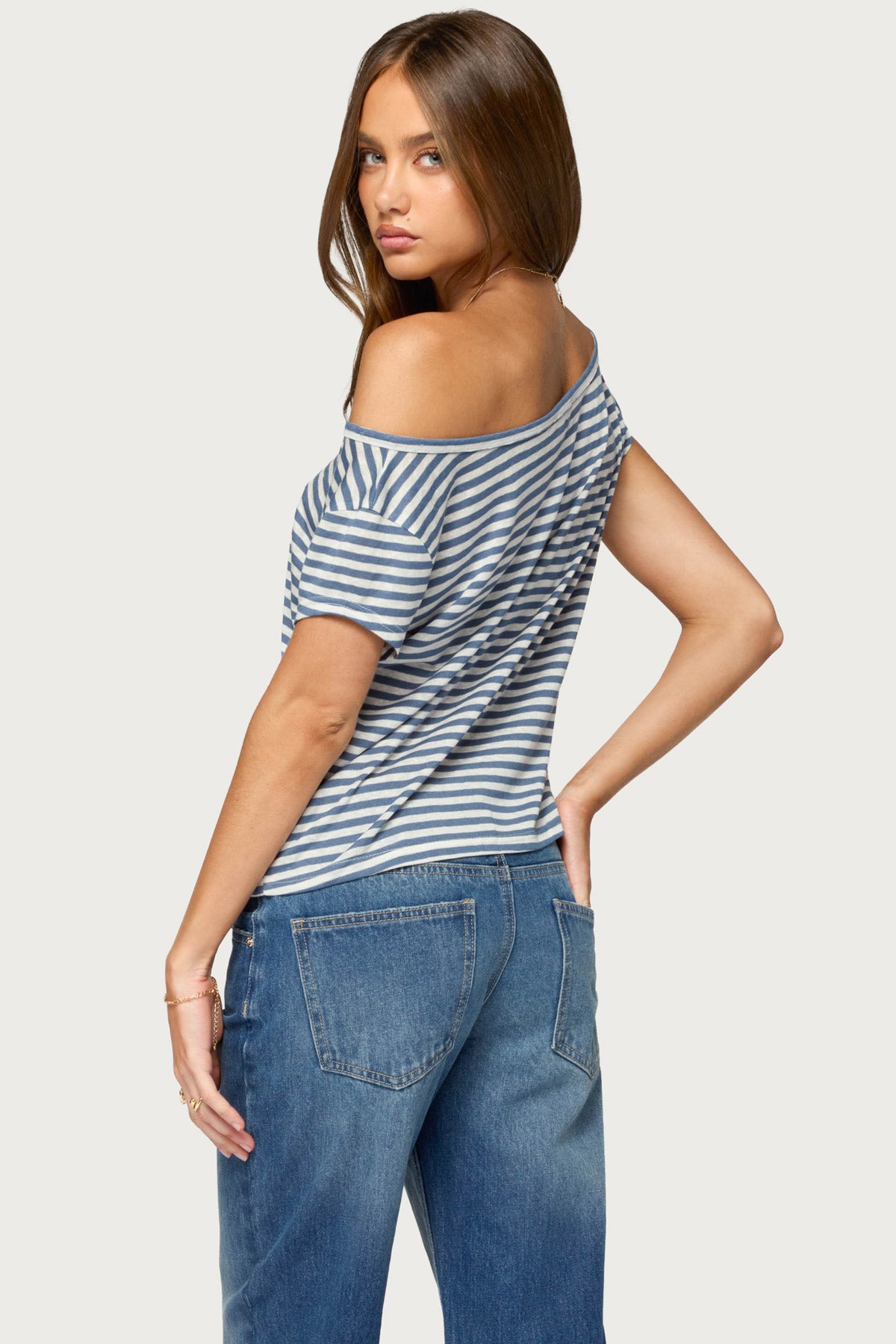 Chanelle Off Shoulder Striped Top - BLUE