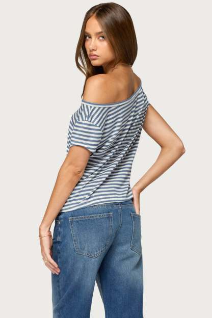 Chanelle Off Shoulder Striped Top - BLUE