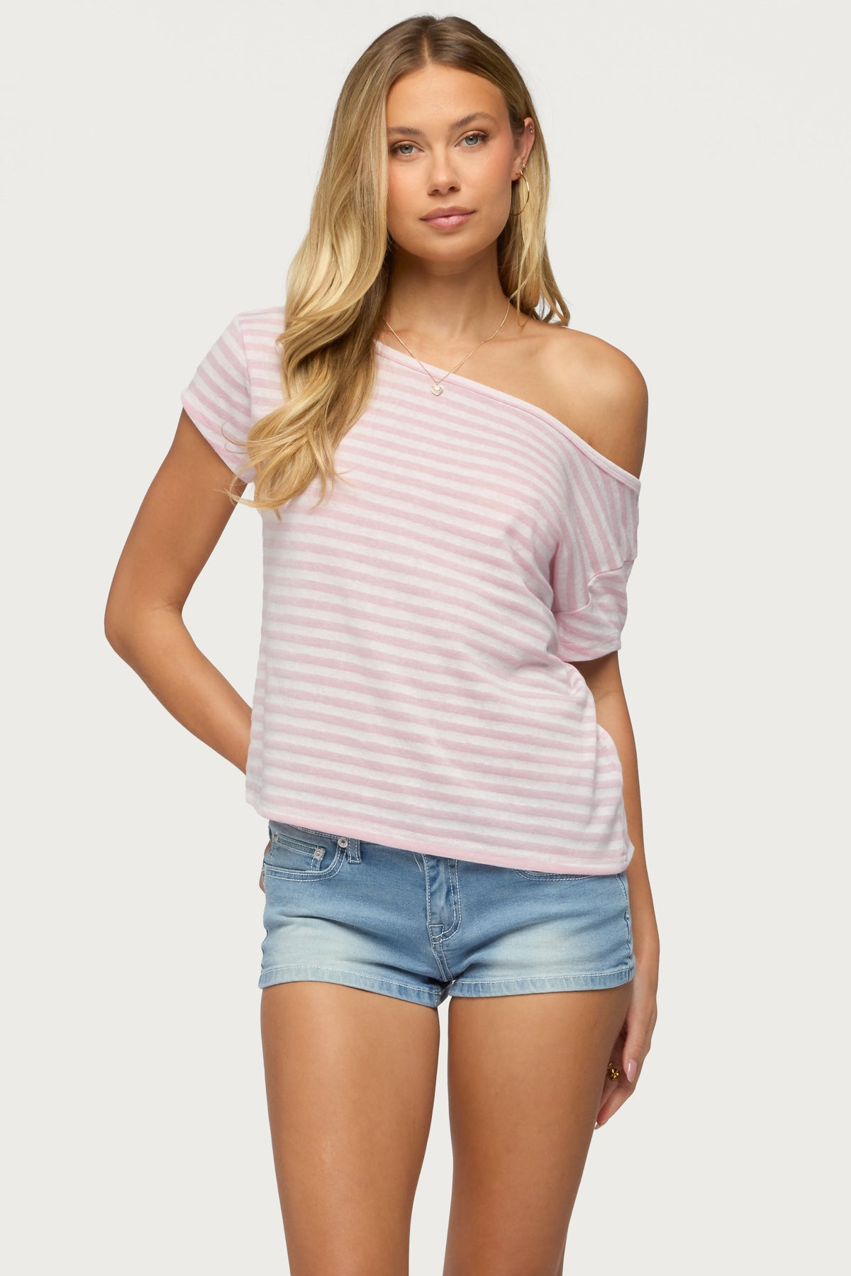 Chanelle Off Shoulder Striped Top - PINK