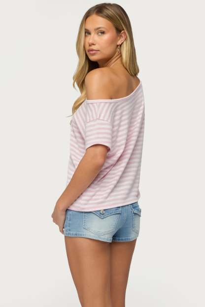 Chanelle Off Shoulder Striped Top - PINK