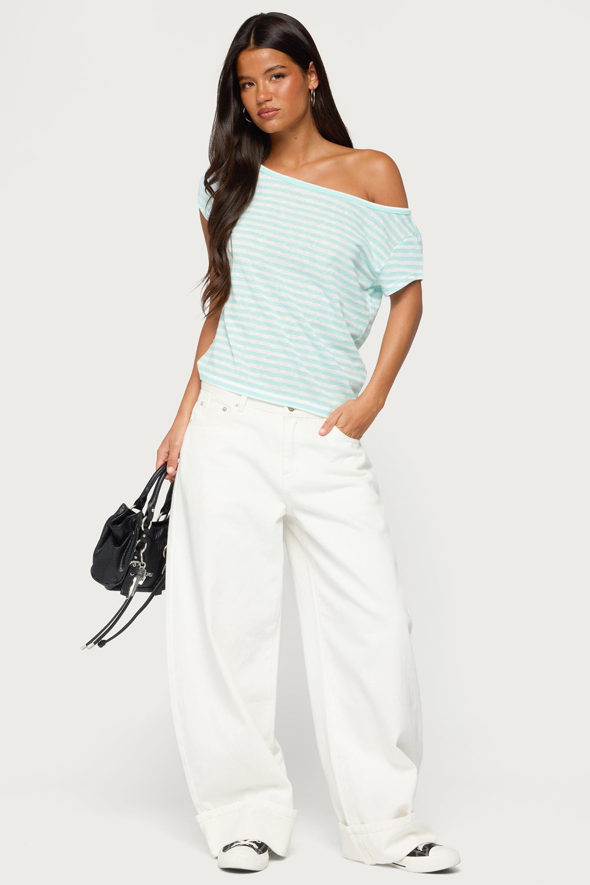 Chanelle Off Shoulder Striped Top - TURQUOISE